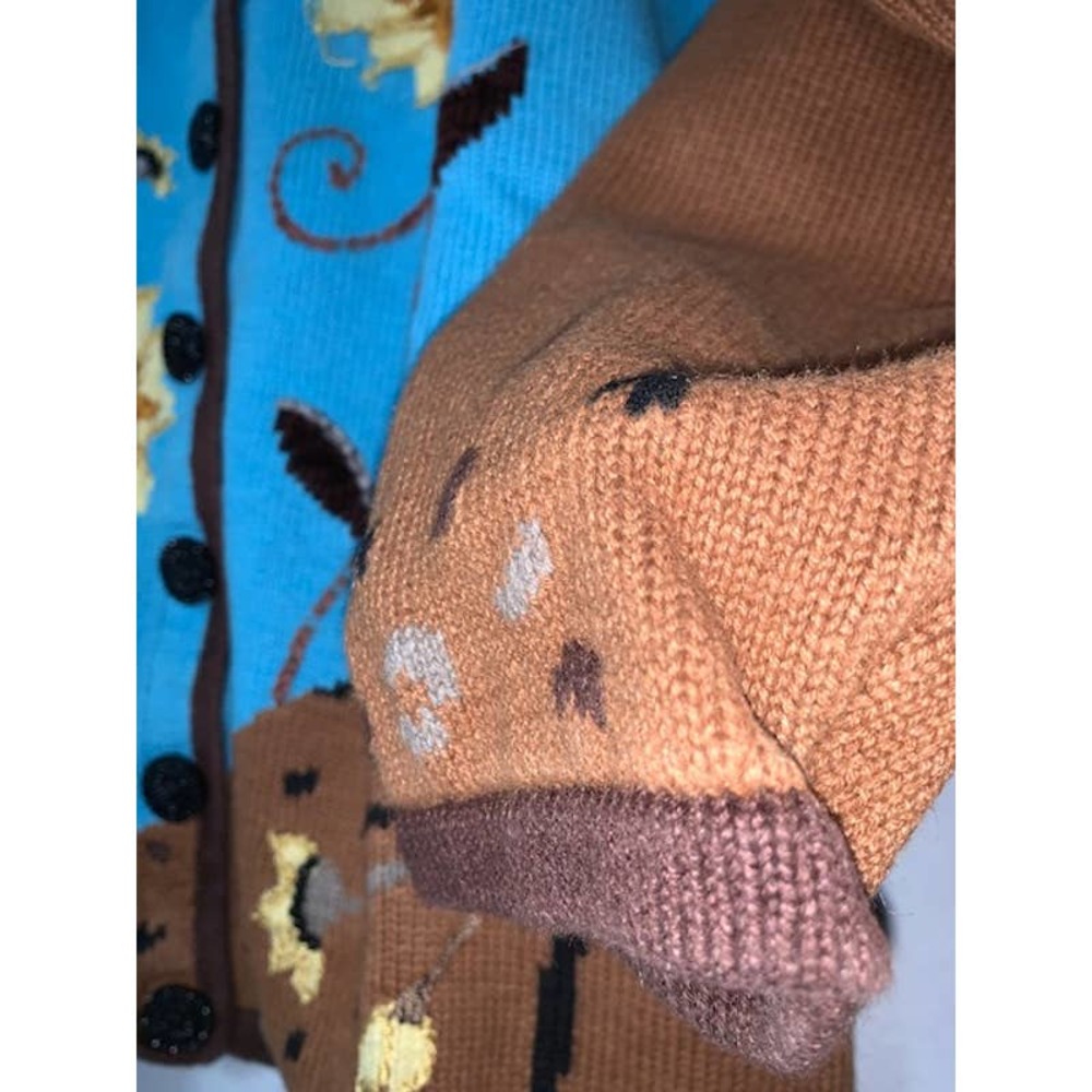 Vintage Blue & Brown Knit Sunflower Embroidered Cardigan - Picture 6 of 7